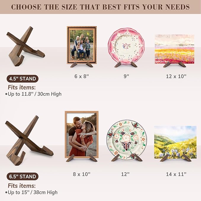 ANBOXIT 4.5 Inch Plate Stand Display - Wooden Picture Frame Holder, Decorative Table Top Easel