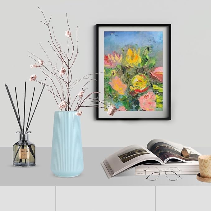 Blue Ceramic Vase, GUKJOB Small Cute Flower Vase for Pampas Grass, Home, Living Room, Dining Table, Farmhouse, Office Decor, Bedroom, Table, and Kitchen Shelf (Blue)