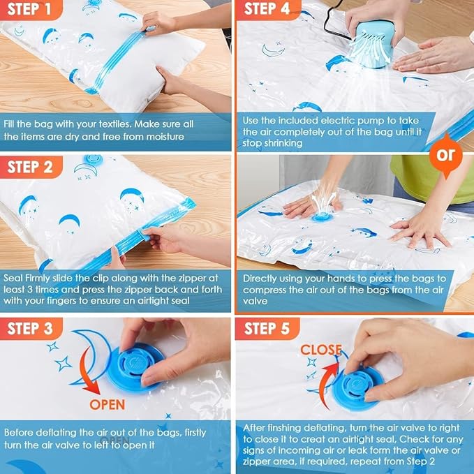Vacuum Storage Bags with Electric Air Pump, 20 Pack (4 Jumbo, 4 Large, 4 Medium, 4 Small, 4 Roll Up Bags) Space Saving Bag for Clothes, Mattress, Blanket, Duvets, Pillows, Comforters,Travel