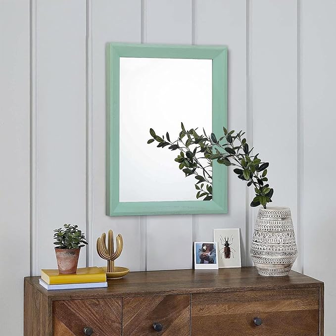 AAZZKANG Wood Framed Mirror Rectangle Modern Farmhouse Wall Mirrors Decor for Bedroom Living Room Bathroom Dressing Room Small Green