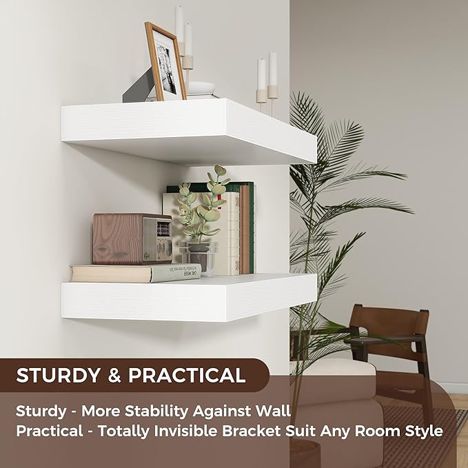 Venusmiles Floating Shelves for Wall, 36" W x 12" D x 2" H, 2 Pack of Long Wall Mounted Engineered Wood Shelves with Invisible Brackets for Living Room, Bedroom, Bathroom, Kitchen Decor, White