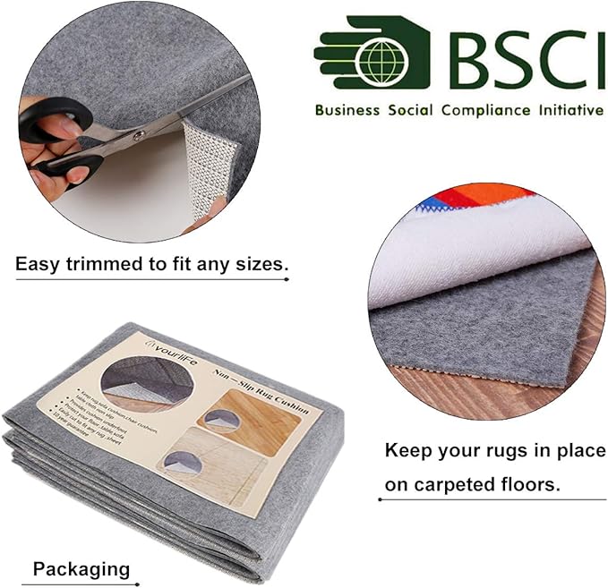 Non Slip Rug Pad Grippers - Round 8x8 Ft, 1/8" Thick, (Felt + Rubber) Double Layers Area Carpet Mat Tap, Provides Protection and Cushioning for Hardwood or Tile Floors