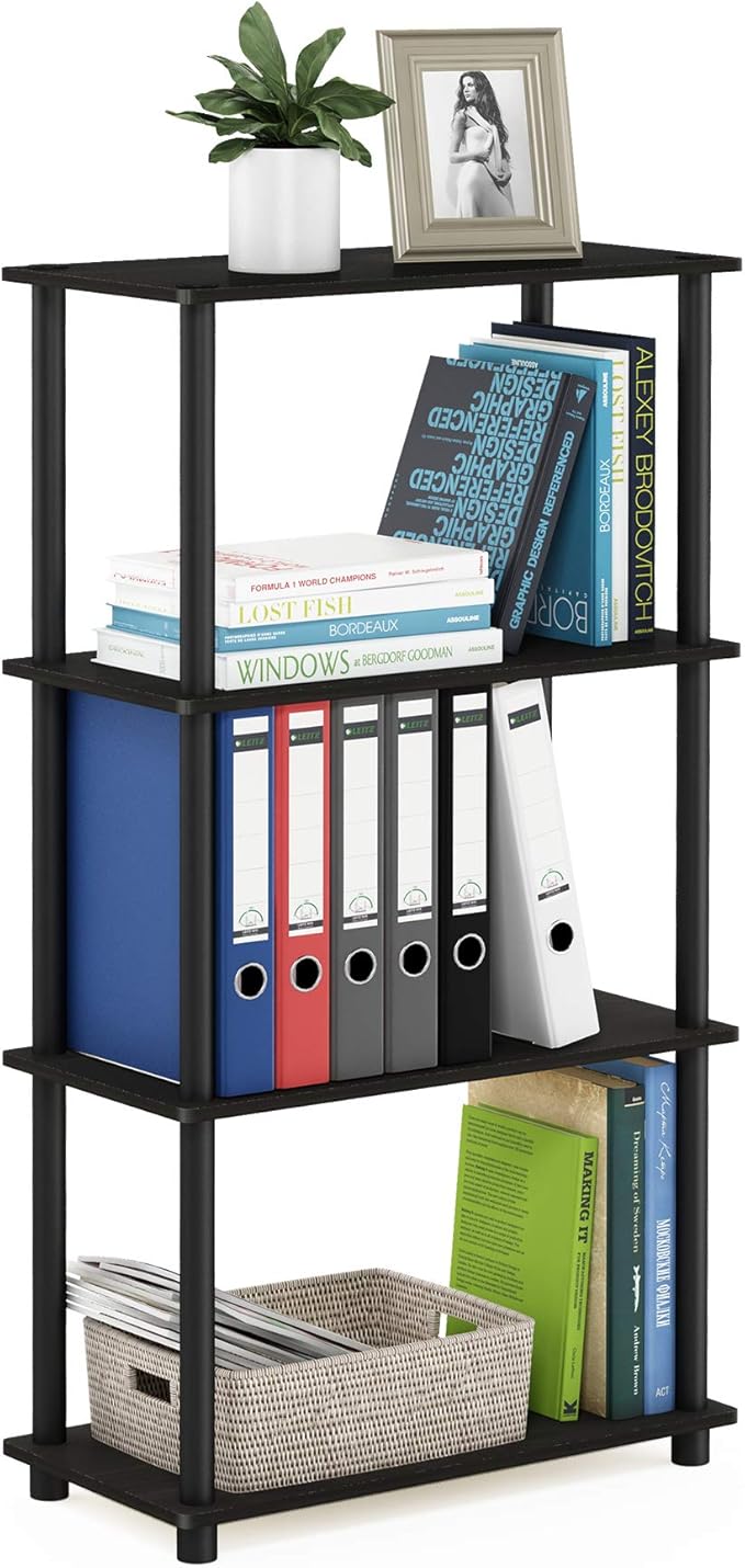 Furinno (99557EX/BK) Turn-N-Tube 4-Tier Multipurpose Shelf Display Rack - Espresso/Black