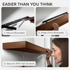 Homeforia Walnut 20 inch Floating Shelf, High End Solid Real Wood 20inch Floating Shelves for Wall Mounted, Dark Brown 20 inches Long Floating Shelves, Heavy Duty Bracket, 20 X 6.5 X 1.75 in, Set of 3