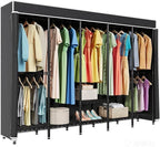 94.5"W Heavy Duty Clothing Rack with Cover, H5C Garment Rack with Adjustable Shelves Freestanding Wardrobe Closet with Hanging Rods Portable Closet, Black Rack with Black Cover, Load 1400 lbs