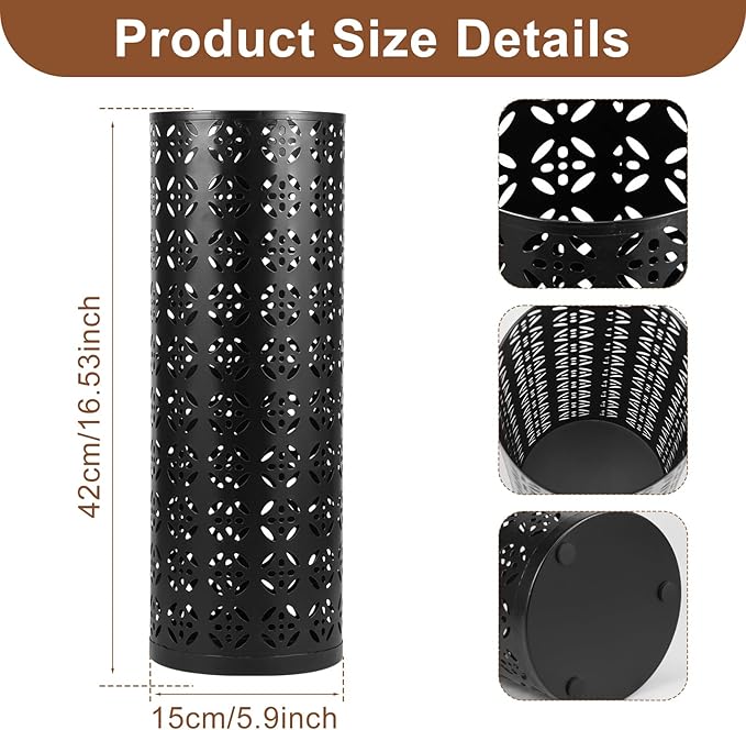 Metal Umbrella Holder - Round Stand Rack Storage Organizer for Home Office Hotel Entryway (5.9x16.5" Black)