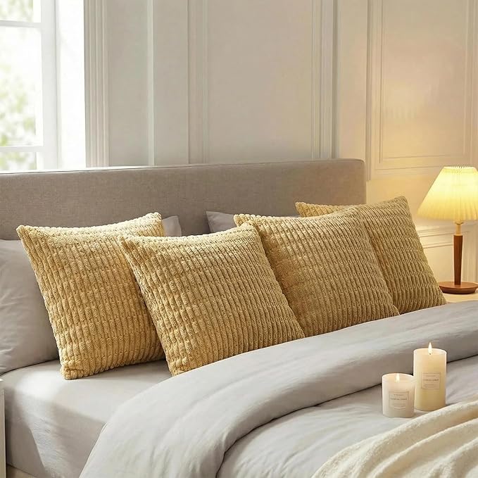 Fancy Homi 4 Packs Decorative Throw Pillow Covers for Living Room Couch Bed, Modern Farmhouse Boho Home Décor Accent Cushion Case, 18" x 18", Mustard Yellow