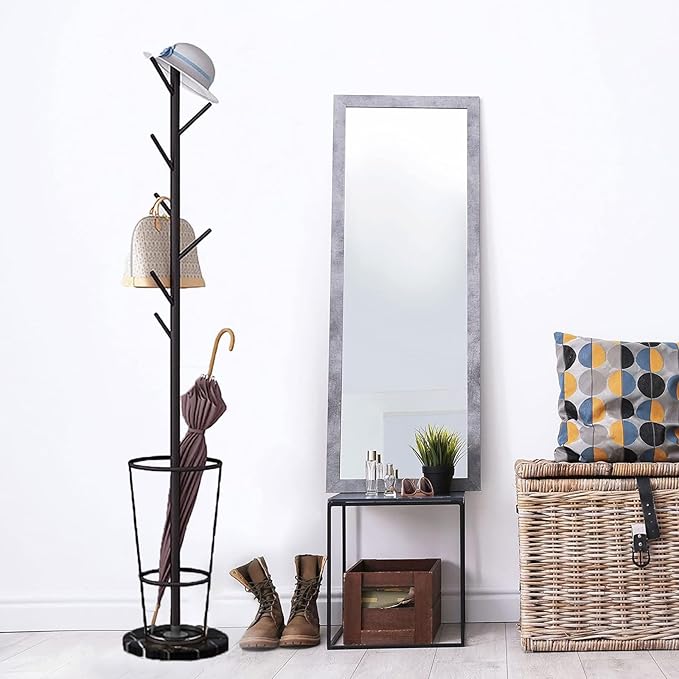 Metal Umbrella Stand with Coat Rack,Modern Umbrella Holder for Entryway,Freestanding Umbrella Rack with Marble Base,Tall Umbrella Storage for Indoor Outdoor Patio(66.9″, Gold White)
