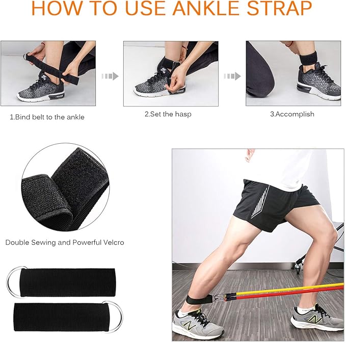 Resistance Bands Set (12pcs), Workout Bands with Handles, Door Anchor, Ankle Straps and Carry Bag, Exercise Bands for Shape Body and Home Workouts