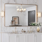 LOAAO 48”X30” Gold Bathroom Mirror, Rounded Rectangle Gold Frame Mirror, Brushed Gold Bathroom Vanity Mirror Wall-Mounted, Anti-Rust, Tempered Glass, Hangs Horizontally or Vertically