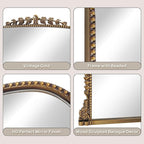 Vintage Baroque Arched Mirror - Traditional Ornate Antique Brass Wood Frame - 36"X23" - Ideal for Entryway, Fireplace, Living Room, Hallway, Bathroom