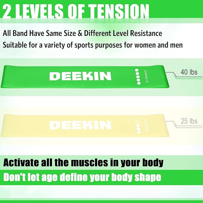 Deekin 20 Pcs Resistance Bands Resistance Loop Exercise Bands Exercise Equipment Elastic Drap Ring for Women and Men Home Fitness, Gym, Yoga