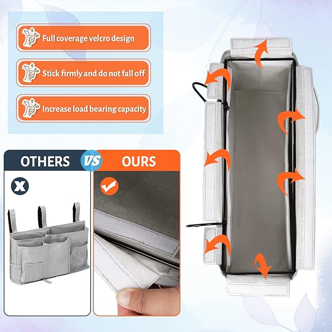 Loghot Bedside Caddy/Bedside Storage Bag Hanging Organizer for Bunk and Hospital Beds,Dorm Rooms Bed Rails,Can be Placed Glasses,Books,Mobile Phones,Keys (New Grey-1)