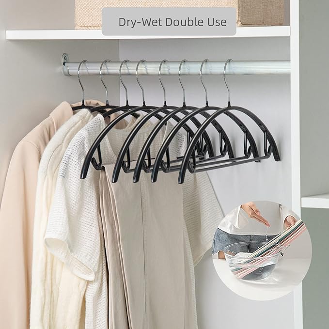Nature Smile Non Slip PVC Coating Sweater Hangers,Dress Suit Coat Hangers,Shoulder Bump Free Golf T Shirts Clothes Hangers (Black Color 20 Pack)