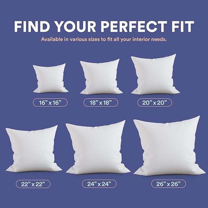 Continental Bedding Throw Pillow Inserts - 16x16, 80% White Goose Down & 20% Feather Fill - Soft Decorative Euro Pillows for Couch, Bed, Sofa & Living Room - Luxurious Comfort & Support