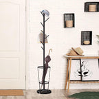 Metal Umbrella Stand with Coat Rack,Modern Umbrella Holder for Entryway,Freestanding Umbrella Rack with Marble Base,Tall Umbrella Storage for Indoor Outdoor Patio(66.9″, Gold White)