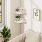 Fun Memories Corner Shelf Wall Mount Set of 2 - Solid Oak Wood Floating Corner Shelf with Cable Hole, 8.5in Rustic Design for Bedroom, Living Room, Kitchen (White)