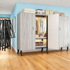 Heavy Duty Portable Closet with Cover Magnetic Doors, Metal Rolling Clothes Rack Heavy Duty 1500LBS, Foldable Clothing Rack, Garment Racks for Bedroom/ LivingRoom/ Rental (KT Woodgrain Gray, 59.05in)