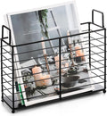 Noamus Metal Magazine Rack, Newspaper Book Tablet Storage Basket, File Holder Mail Organizer Bin with Handles, Iron Wire Black Folder Stand Holder for Home Office Bathroom Bedroom Den Living Room