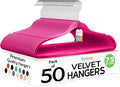 Premium Velvet Hangers 50 Pack Ultra Thin Non Slip Adult Felt Space Saving Suit Hanger for Closet Heavy Duty Coat Pants Jackets Dress Hangers 360° Swivel Hook Hold Upto 10 lbs Dark Pink