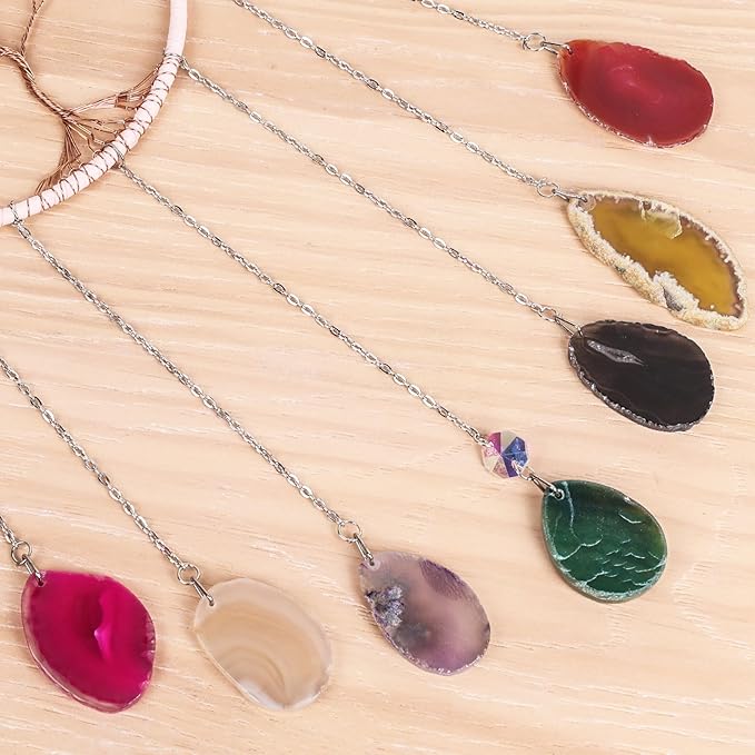 Pink 7 Agates Gemstone Dream Catcher 7 Chakras Tree of Life Dream Catcher with Healing Crystal Stones Handmade Dreamcatcher Wall Decor for Adults Boys Girls,Bedroom,Wedding,Garden,Bless Gift