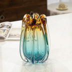 Hand Blown Glass Flower vases, Unique Glass vases, Wide Mouth vases, Small Modern Art Deco Glass vases for Home Living Room, Office, Table centerpieces, Bookshelves and Wedding Decorations