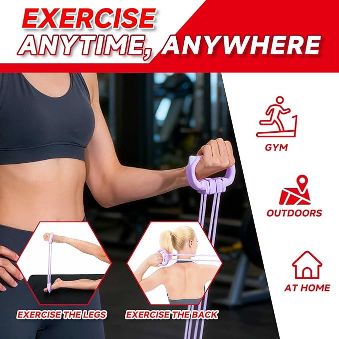 6 Gear Adjustable Resistance Bands, Fitness Resistance Bands Exercise Bands with Comfort Grips, Unisex, for Arms, Chest Extender, Home Workout, Fitness, Pilates