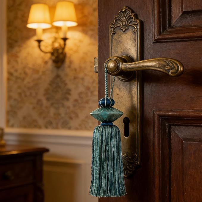 2 Pcs Decorative Tassels for Home Decor, Elegant Lamp Tassels & Door Tassels, Soft Silk-Look Hanging Tassel Accent for Table Lamps, Cabinets & Interior Styling, 4.3 Inch Tassel Ornament (Blue)