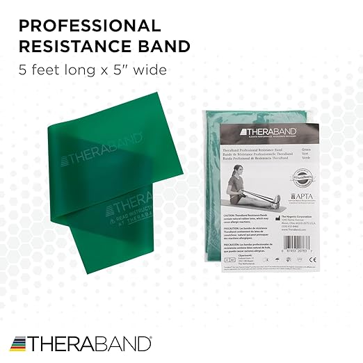 THERABAND Professional Resistance Band, Green Level 3 Heavy, 5 ft Exercise Band for Physical Therapy, Strength Training, Upper and Lower Body Workouts, Yoga and Pilates