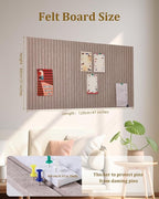 48 x 32 inches Large Bulletin Board, Decorative Felt Pin Board, 0.35“ Thick Foldable Photo Display Board with Self-Adhesive Tape, Vision Board for School Home Kitchen Office Walls - Beige