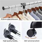 LiaMeE Adjustable Clothing Rack for Hanging Clothes, Heavy Duty Garment Rack with Wheels，Free Standing Rolling Clothes Rack with Shelf & Grid, Easy Assembly Standard Rod, Black & Chrome