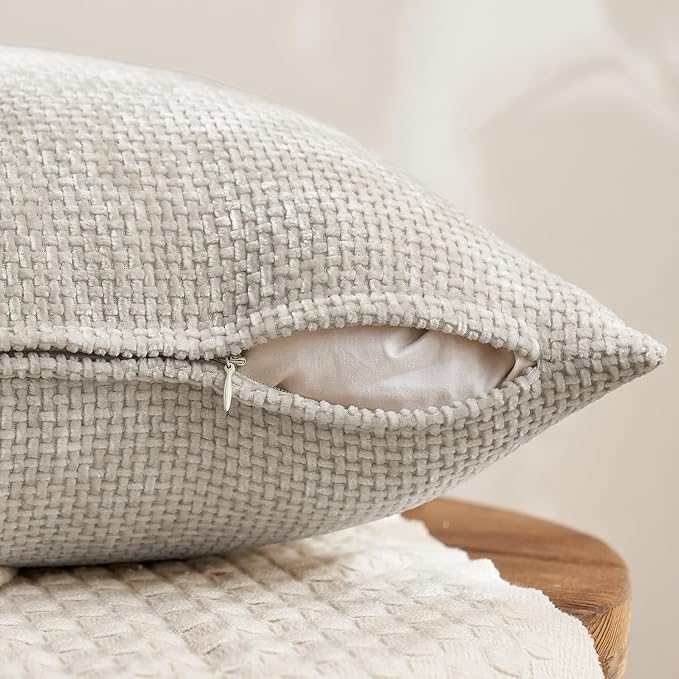 MIULEE Pack of 4 Halloween Couch Throw Pillow Covers 20x20 Inch Neutral Cream/Grey Soft Decorative Chenille Pillow Covers Farmhouse Accent Cushion Covers for Boho Home Decor Sofa Bedroom Living Room