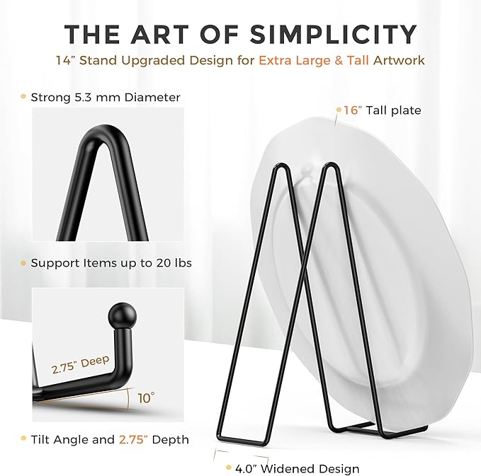 TR-LIFE 14 Inch Heavy Duty Plate Stand (2 Pack) - Metal Display Easel for Large Plates, Platters, Picture Frames, Signs, and Posters