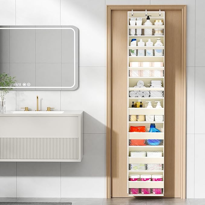 Over The Door Organizer, 8 Shelf Door Hanging Organizers with 8 Large Capacity Pockets, Back of Door Organizer Storage Hanging Shelves for Closet Bathroom Bedroom Nursery