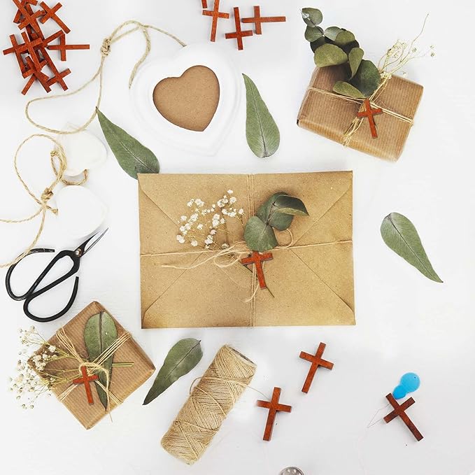 80 Pack Wooden Cross, Wall Crosses Wooden Crosses for Crafts, Wooden Pocket Cross Charms Keychain, Wooden Crosses Pedants for Church Praying, Easter Egg Fillers