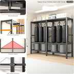 Heavy Duty Portable Closet with Cover Magnetic Doors, Metal Rolling Clothes Rack Heavy Duty 1500LBS, Foldable Clothing Rack, Garment Racks for Bedroom/ LivingRoom/ Rental (KT Woodgrain Gray, 66.14in)