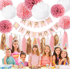 Tissue Tassel Garland and Paper Tassel Banner for Baby Girl Shower Decorations,Pink, White,Peach,Rose Gold,20 Pcs