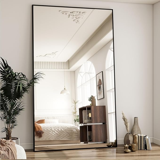 BEAUTYPEAK 77"x38" Rectangle Full Body Floor Mirrors, Full Length Mirror Hanging or Leaning, Aluminum Alloy Frame Wall Mirror for Bedroom, Dressing Room, Black
