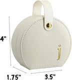 COLLECTIVE HOME - Travel Jewelry Case, Elegant Half-Moon Design with Gold Monogram, Detachable Handle, Personalized Accessory Organizer, Gift for Fashion-Forward Women and Teens (j)