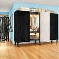 Heavy Duty Portable Closet with Cover Magnetic Doors, Metal Rolling Clothes Rack Heavy Duty 1500LBS, Foldable Clothing Rack, Garment Racks for Bedroom/ LivingRoom/ Rental (KT-WoodgrainBlack, 70.86in)