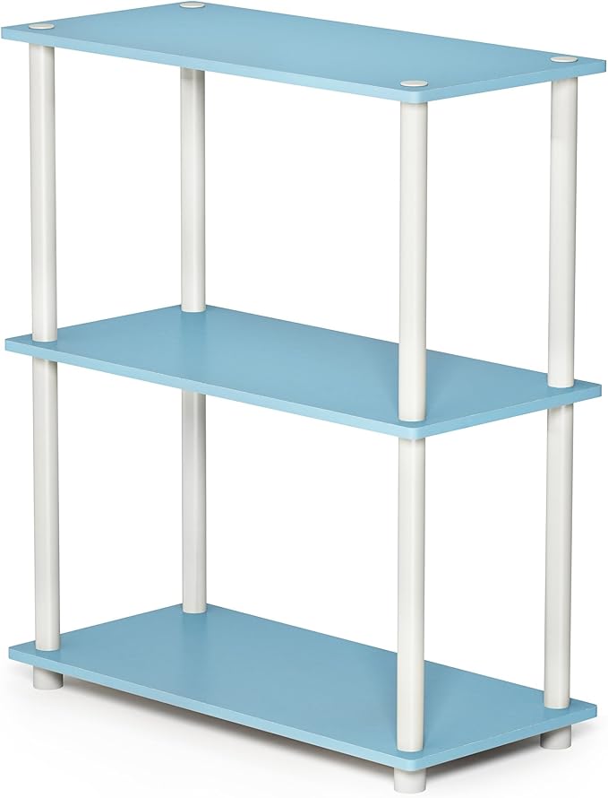 Furinno TURN-N-TUBE Storage Shelves, 3-Tier Book Shelf, Corner Shelf, Toolless Open Shelves, for Organization and Storage, Living Room, Garage, Home Office, Light Blue
