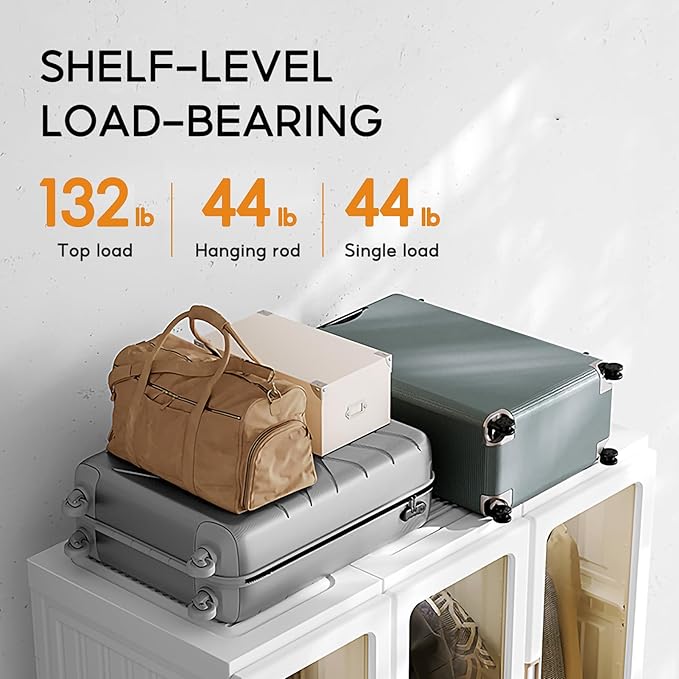 ANTBOX Portable Wardrobe Closet Storage Organizer for Clothes,Transparent Door Panels,Suitable for Living Room, Bedroom,Plastic Wardrobe with Magnetic Door and Easy Assembly (3 Hanging Rod)
