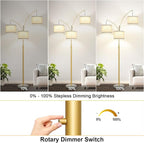 Dimmable Floor Lamp - 3 Lights Gold Arc Floor Lamps for Living Room, 1000LM Modern Tall Standing Lamp with White Shade&Marble Base, Mid Century Tree Floor Lamp for Bedroom Office, 3 LED Bulbs Included