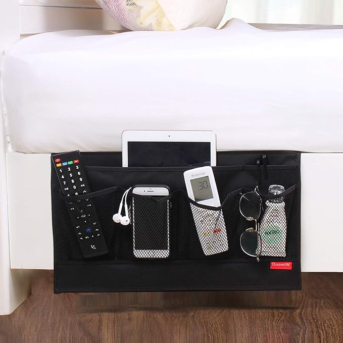 6 Pockets Bedside Storage Organizer, Bedside Caddy, Table Cabinet Storage Organizer, TV Remote Control, Phones, Magazines, Tablets, Accessories (Light Black)