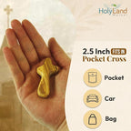 Holy Land Market Olive Wood Crosses - 25 Small 2.5" Pocket Palm Crucifix | Handmade Jerusalem Crosses with Certificates & Lord Prayer Card | Meditation & Prayer Crosses Holy Land Olive Wood Cross x25