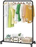 Simple Trending Standard Clothes Clothing Garment Rack with Storage Shelves, Rolling Clothes Organizer on Wheels for Hanging Clothes, Black
