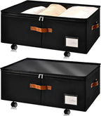 Under Bed Storage Organizer with Wheels, Underbed Container with Clear Lid Cover, Storage Bag Box with Visiable Window for Clothes, Bedsheet, Pillow, 2 Pack