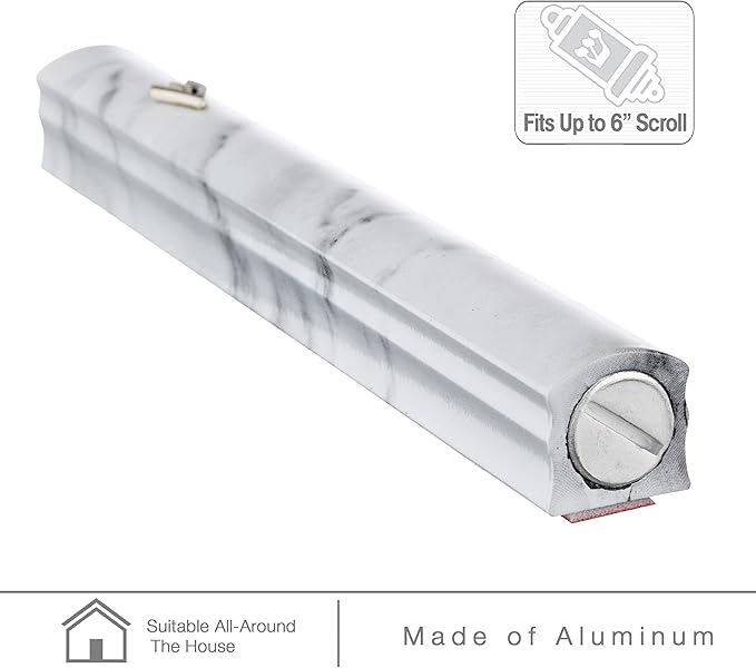 A&S Mezuzot Aluminum Mezuzah Case with 3D Painted Shin Design Easy Peel and Stick Judaica Door Mezuzah for Parchment Scroll (White Marble, 7 Inches)