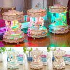 Carousel Music Box with 3 Rotating Horses, Color-Changing LED Lights, Wind-Up Clockwork 18-Note Melody, Small Resin Tabletop Decor, 5.9" Tall x 3.93" Dia (Purple)
