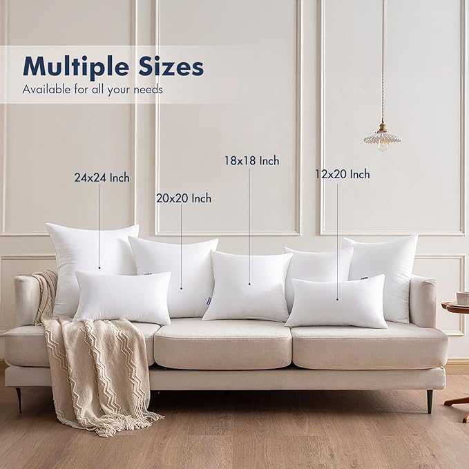 MIULEE Throw Pillows Inserts, Pack of 2 16x24 Inch 100% Virgin Fiber Filling Bed Couch Pillows